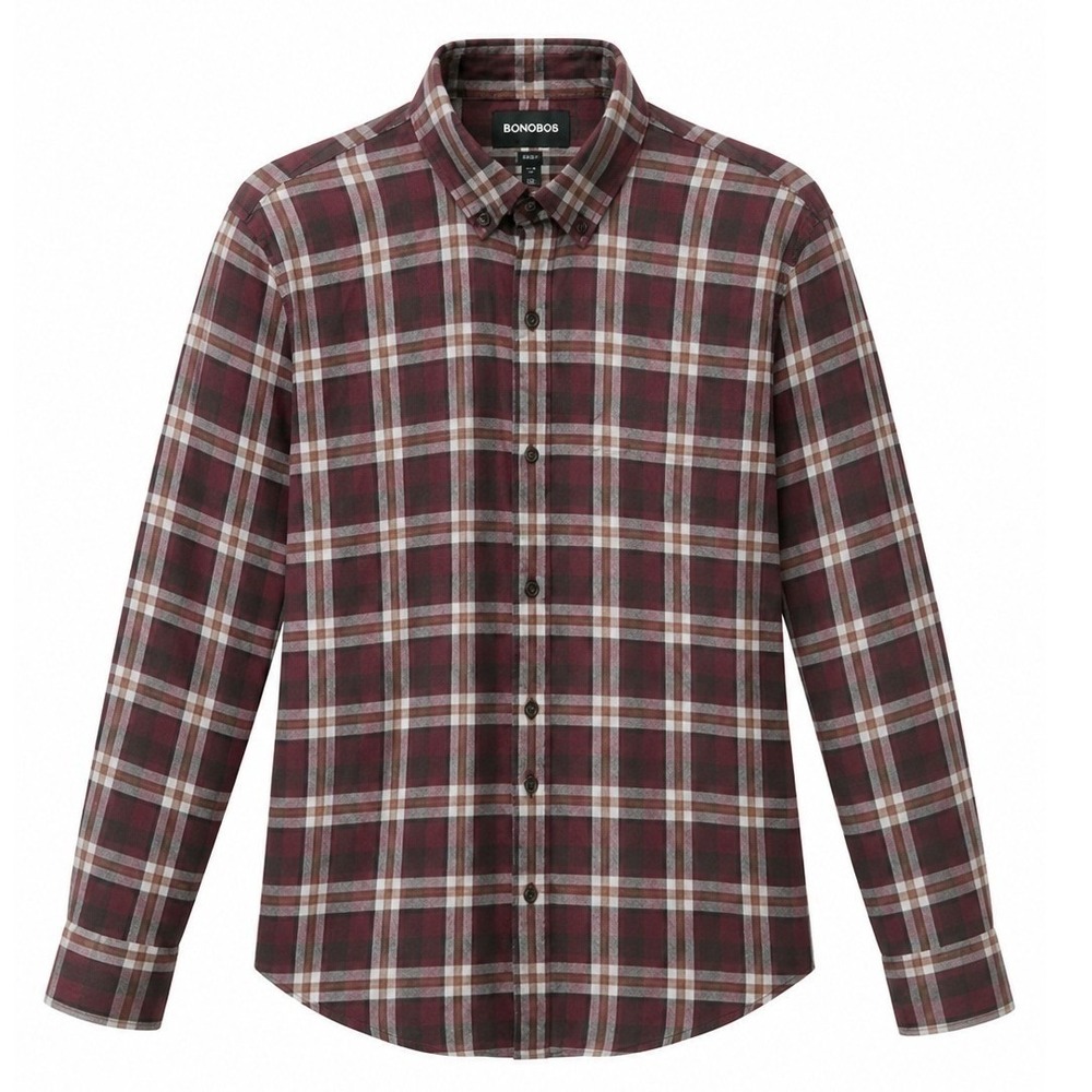 Bonobos Slim Fit Plaid Flannel Shirt Mens L Burgundy Preppy Business Casual